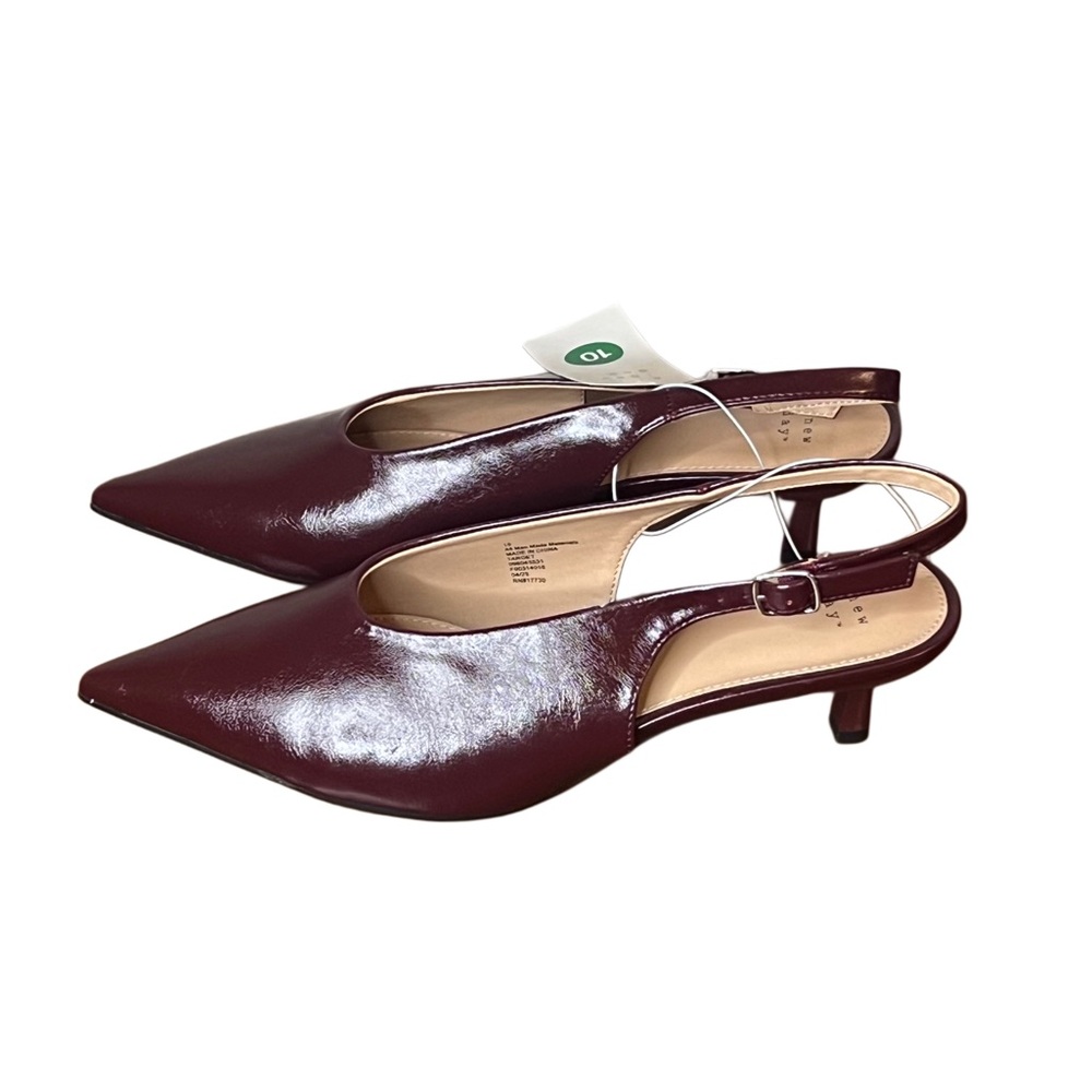 A New Day Samantha Burgundy Sling Back Kitten Heels Size 10